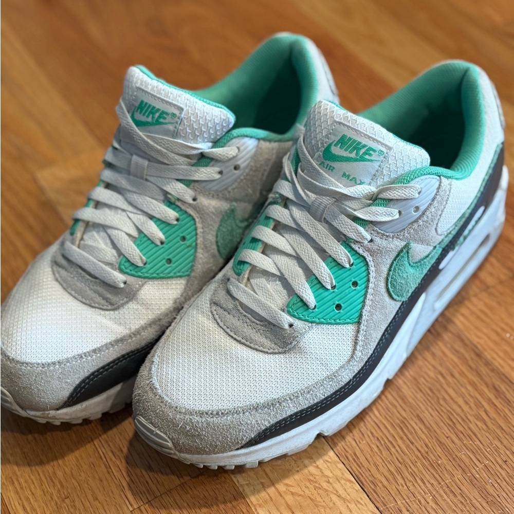 Nike Air Max White and Green Athletic Shoes with Retro Design